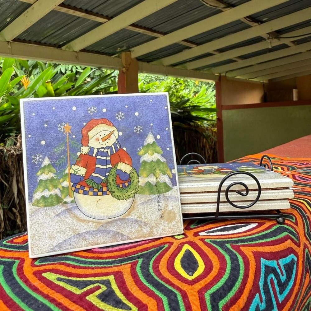 Vintage Christmas‎ snowman coaster set ☃️